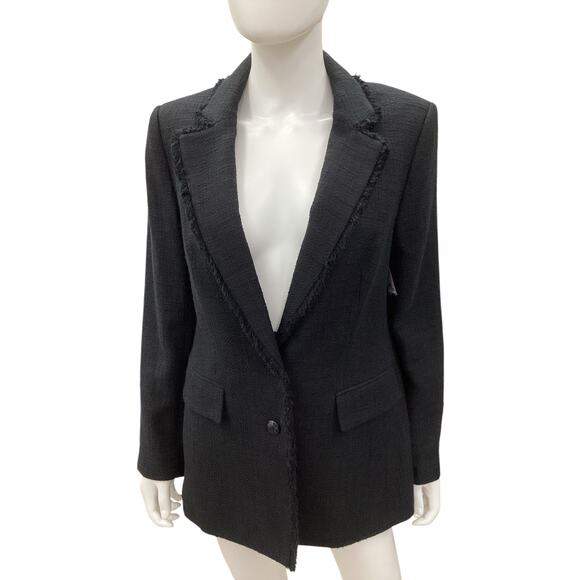 Karl Lagerfeld Paris Blazer Women’s Size 6 Cotton Blend Raw Hemline Black - Picture 1 of 5